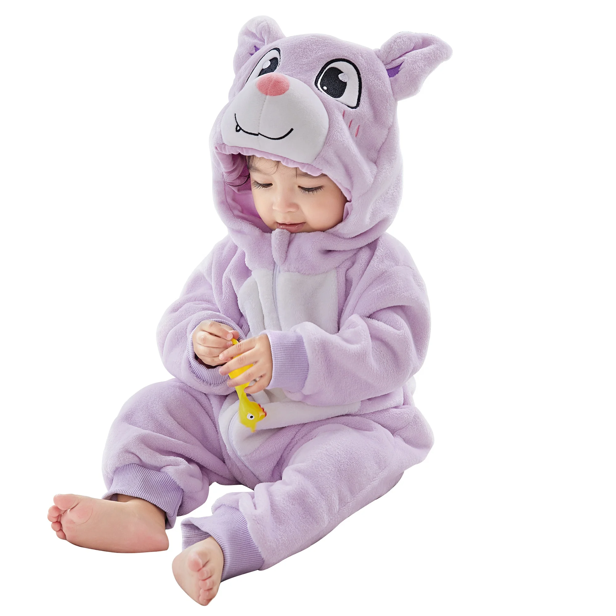 Michley Factory Purple Bat Hot-sale 100% Polyester Baby Pajama Cute Newborn Baby Jumpsuits Winter Baby Animal Romper
