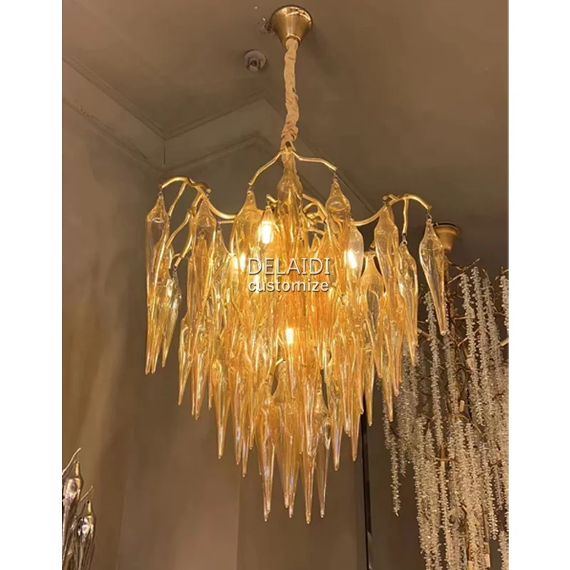 Long branch crystal chandelier villa family living room staircase luxurious atmospheric creative ceiling pendant chandelier