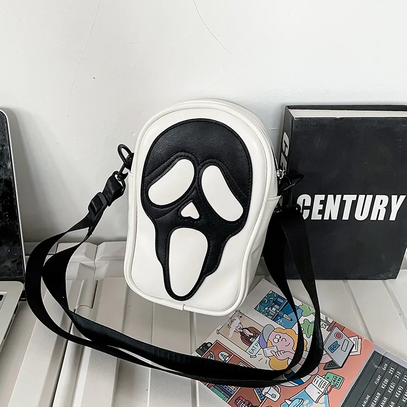 PU Leather Gothic Devil Halloween Crossbody Bags Unisex Personality Shoulder Bags Funny Ghost Face Purses and Handbags for Women