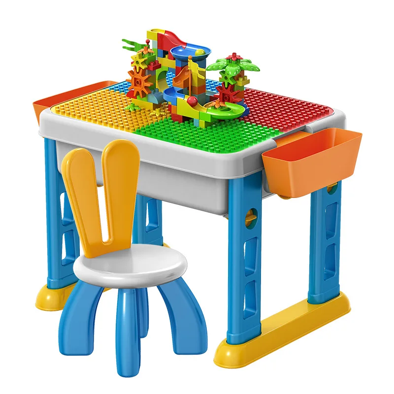 Multifunction Kids Plastic Block Toy Activity Play Table with Storage Box Building Block Compatible Legoinglys Castle Toy Gift