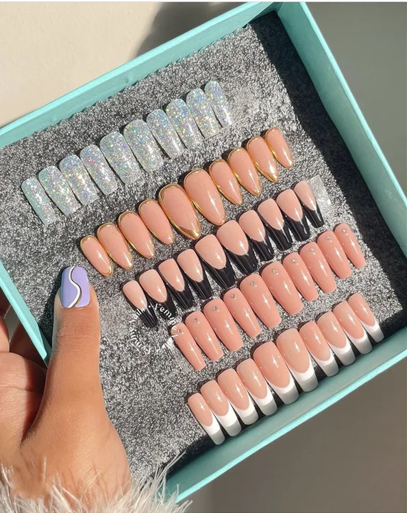 NO MOQ 24pcs handmade acrylic press on nails  Wholesale Designer Press On nails