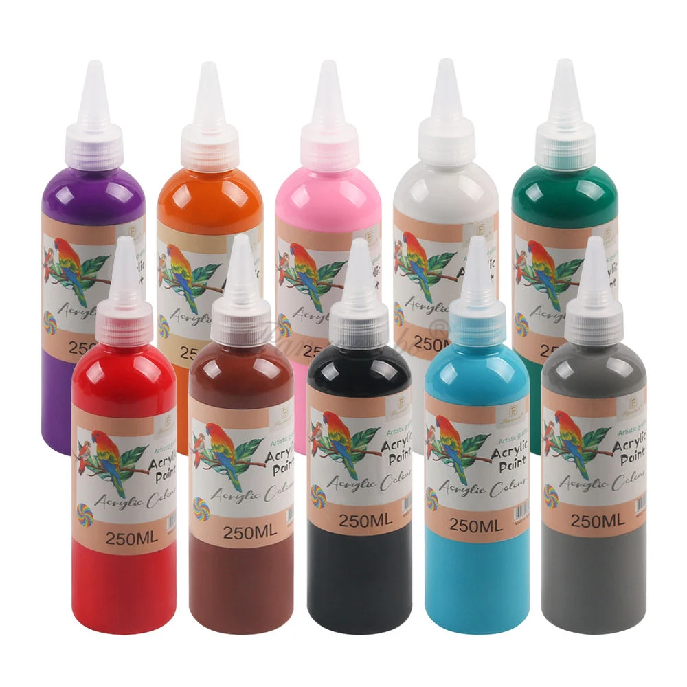 Panwenbo High Quality Non-Toxic Colorful Art Acrylic Paint Kit Wholesale 250ml 10 Colors Artist Acrylic Paint Sets