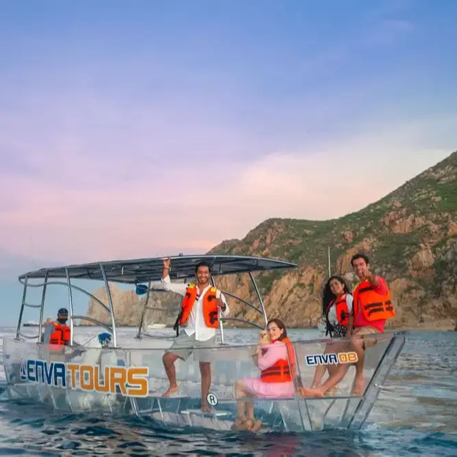 SUNLIFE 100% clear transparent boat see through boat crystal boat for yacht club ocean tour with long bench engine canopy