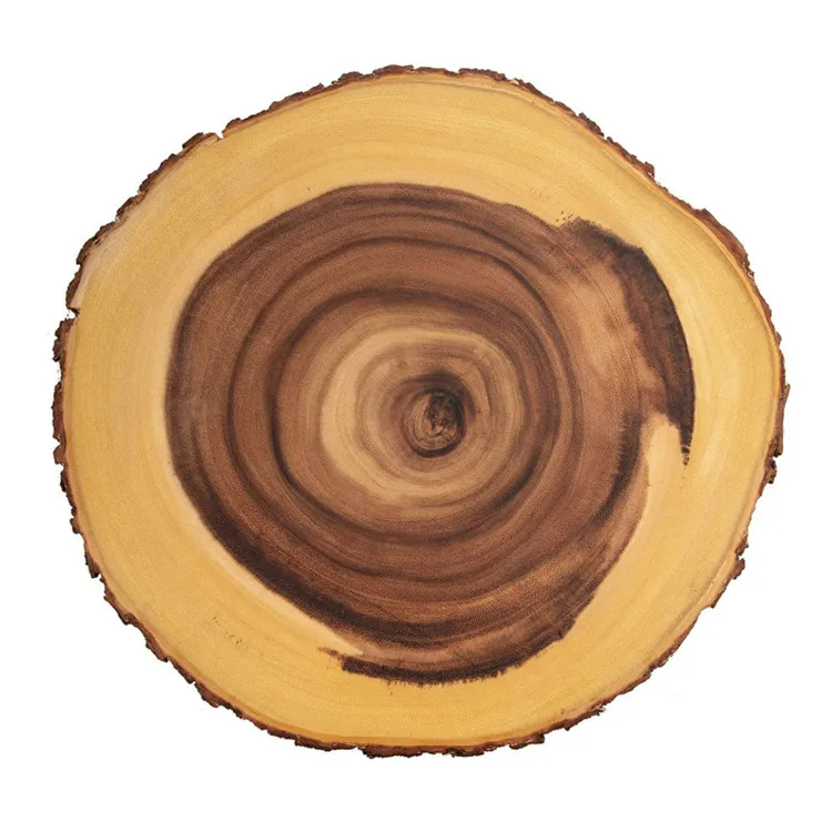 Villa Acacia 16 Inch rustic tree bark round wood serving tray rustic