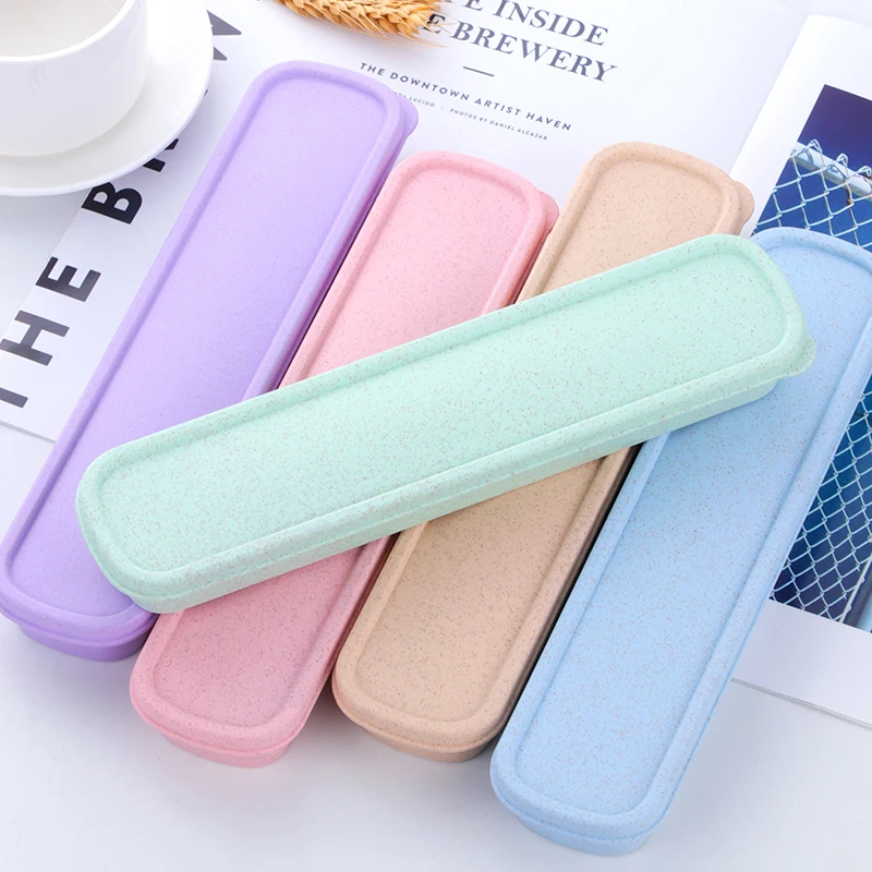 
Portable Eco-friendly PP /Wheat Fiber Straw Storage Box for Travel Cutlery Set Chopsticks Spoon Fork Set Flatware Plastic Box 