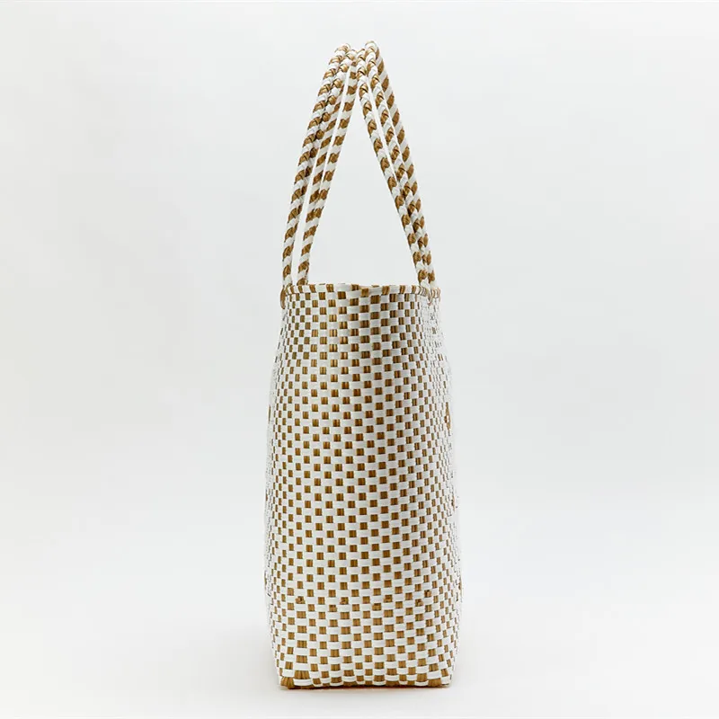 2022 custom Women waterproof Large knitted customized PP weaving plastic recycled tote