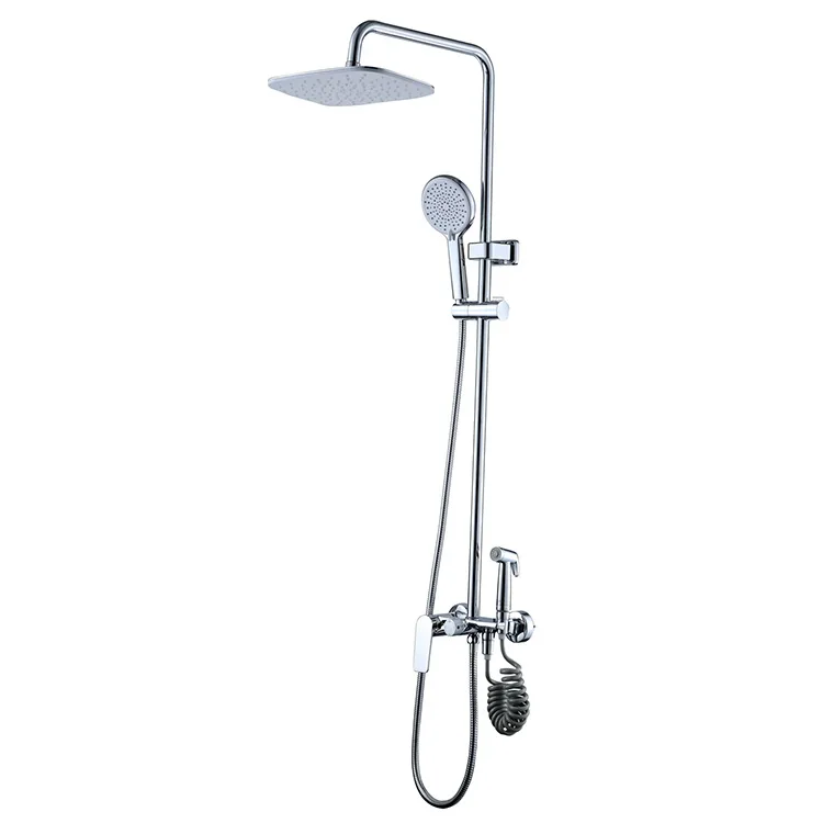 Chrome Shower Tap Rainfall Bathroom Shower Set Surface Wall Mounted Installation