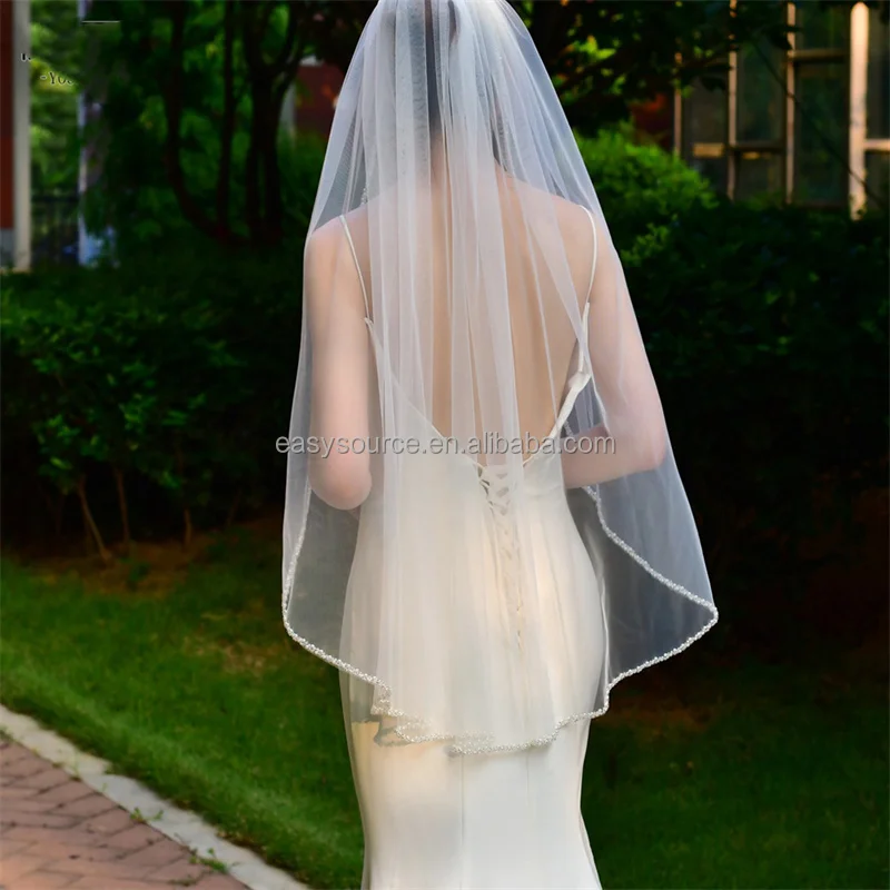 YM11 crystal beaded Edge bridal vei finger tip 1 tier wedding veil Wedding Bridal Cathedral Veil