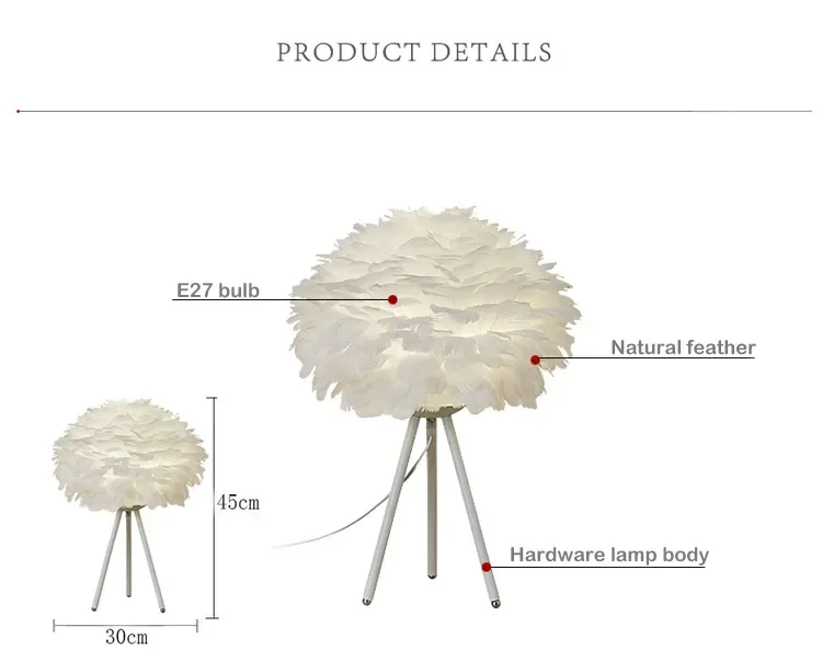 Goose Feather Bedside Table Lamp LED Electric 12 Metal Giftgirlsle Elegant Romantic Bedroom Warm Decoration Wedding Round Golden