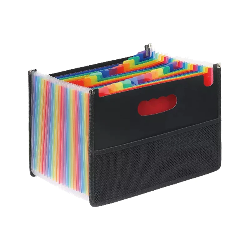 A4 Long Folder 24 Grid Rainbow Telescopic  Rope Buckle Fixed Plastic Expanding File Organizer Documents Folder