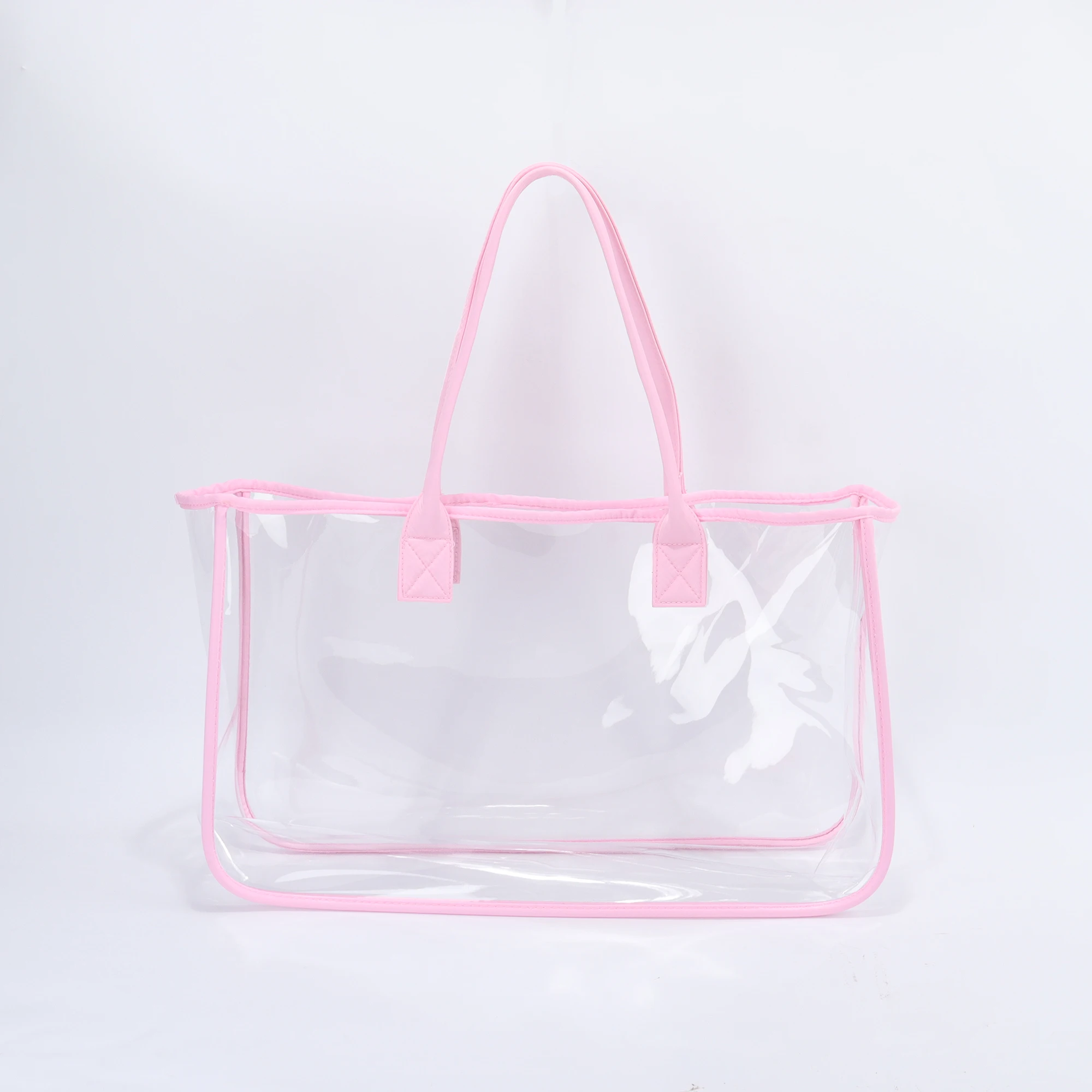 High Quality Rts Top Handle Shoulder Waterproof Large Tote Handbag Stadium Approved Clear Pvc Plastic See Through Clear Handbag