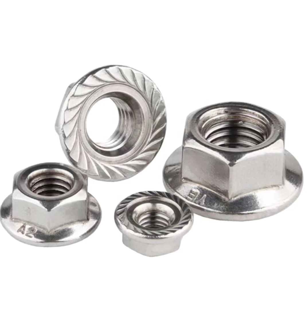 DIN6923 M4 8mm Zinc Stainless Steel A4 SS316 Hex Serrated Flange Nut Manufactured in China Available in Black Oxide Galvanized