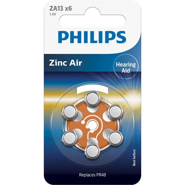 2024 Philips New Hearing Aid Batteries pack of 6 Zinc Air Hearing Aid Batterie ZA13