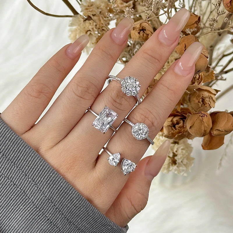 Custom Rings Manufacturer Fine Jewelry 925 Sterling Silver Zircon Promise Wedding Engagement Rings Women