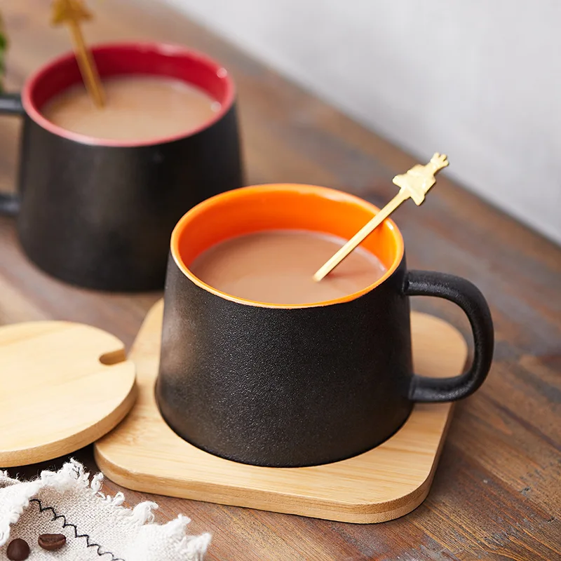 M-024 Creative ceramic cup grinding / sand mug gift box with wooden cover office couple coffee cup CHAIV