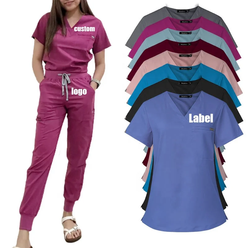 Wholesale Custom Scrubs Suit Hospital Uniforms Medical Nursing Scrubs Jogger Pant Short Sleeve Nurse  Scrubs Uniforms Sets