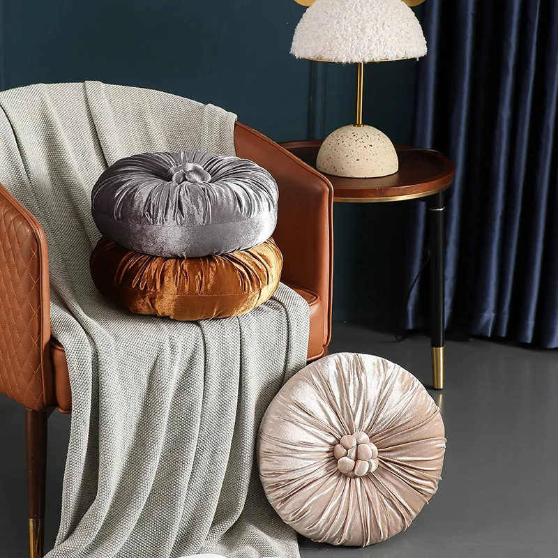 Modern Round Floor Pillow Handmade Pleats Round Pillow Cushion for Couch Velvet Decorative Throw Pillow for Sofa Bed Living Room