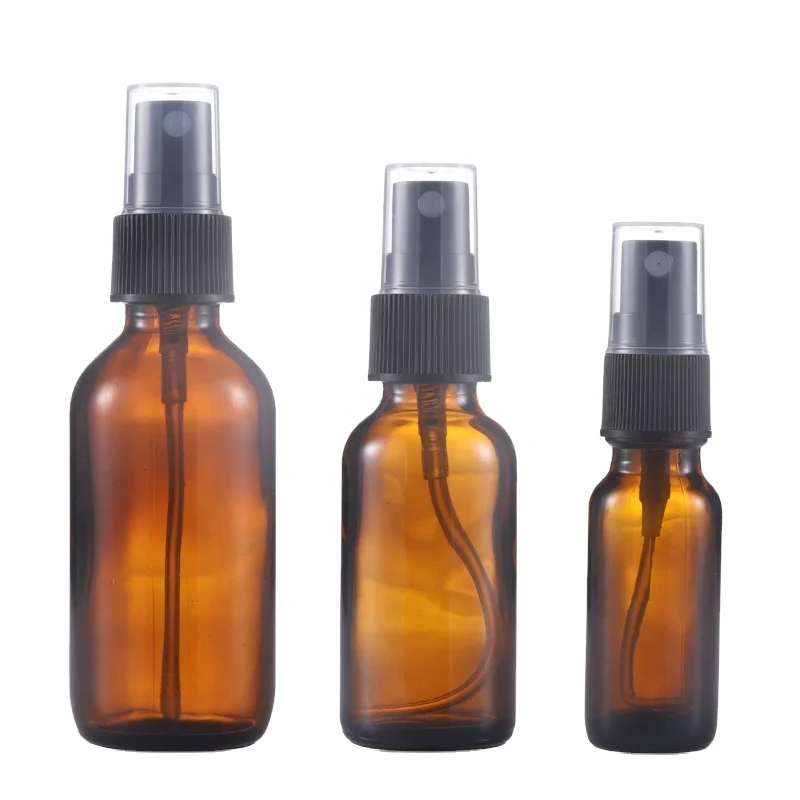 Premium 0.5 1 2 4 fl oz empty cosmetic packaging amber boston round glass  fine mist spray bottle
