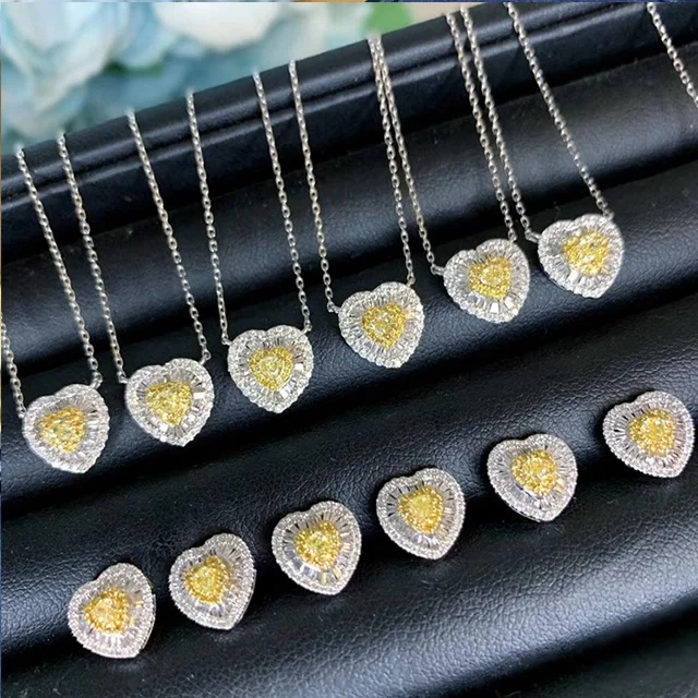 Xinfly Italian 2 in 1 elegant 18K Gold Natural Yellow Diamond Heart color jewelry Necklace and Earring Sets