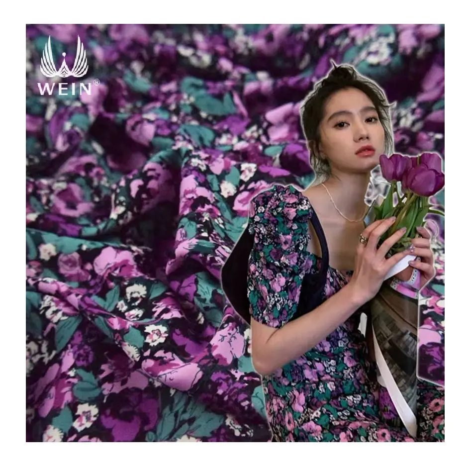 WI B07 00102 новый продукт; Модные и элегантные; Обувь фиолетового цвета с цветочным рисунком креп шифоновая ткань для платья не прозрачная (1600265238024)