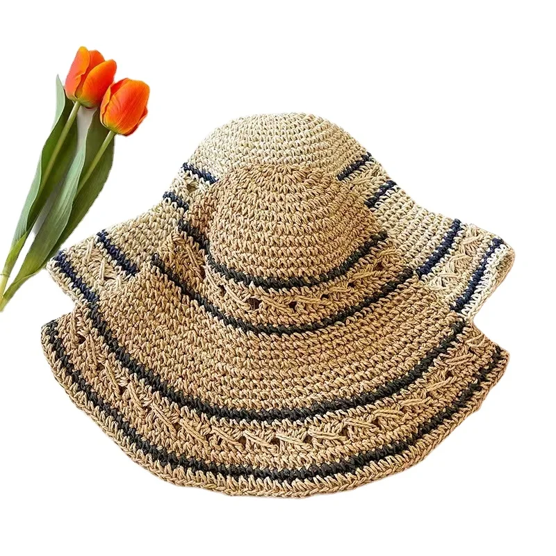 Refreshing Elegant Knitted Hat Crochet Paper Straw Hats for Women with logo