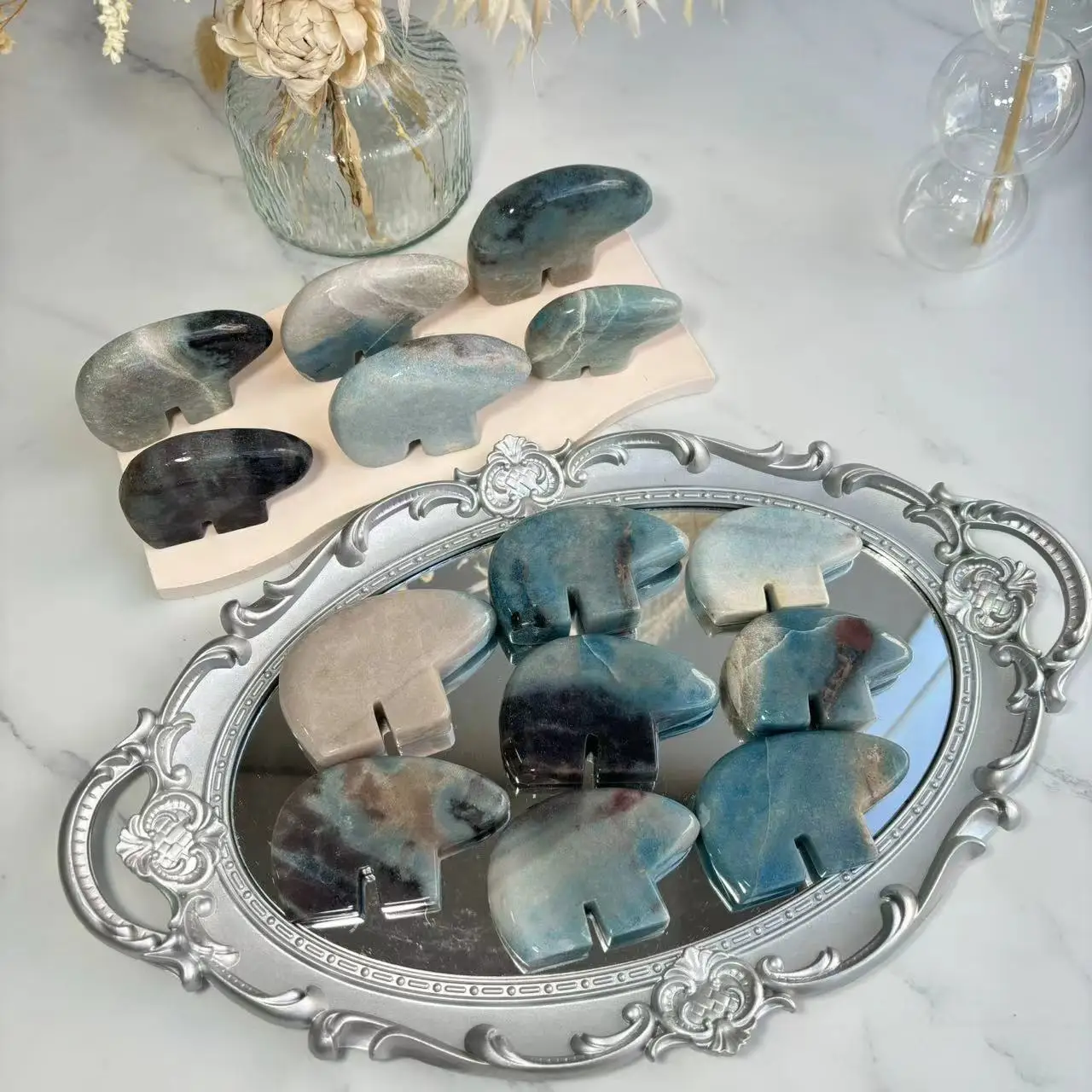 New Design Bear Shape Crystal Carving Wholesale Caved Trolleite Stones Crafts Trolleite Bear For Decoration