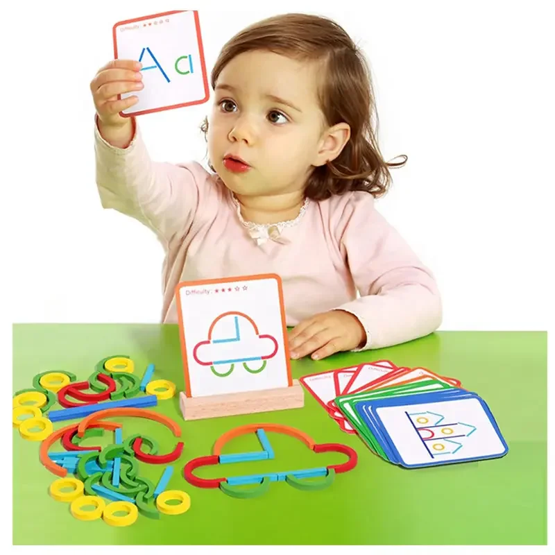 Preschoolers Intelligence Development Early Learning Educational Creative Sticks Rings Puzzle Montessori Matching Puzzle Toys