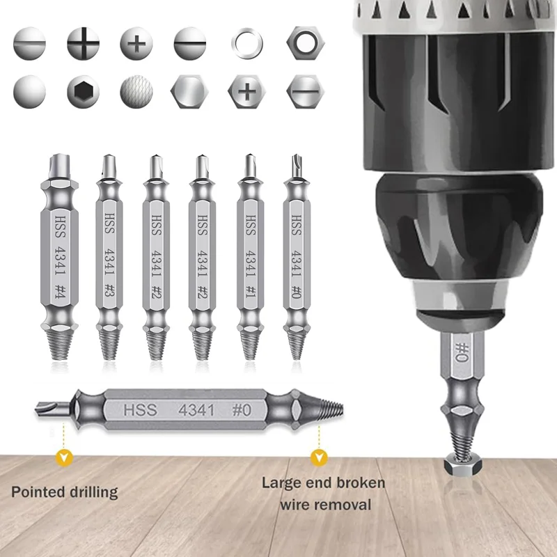 Double Side Easy Out Remover Tool Set Damaged Screw Bolt Extractor Kit Nice Gift for Man Easy Out Stripped Screw Extractor