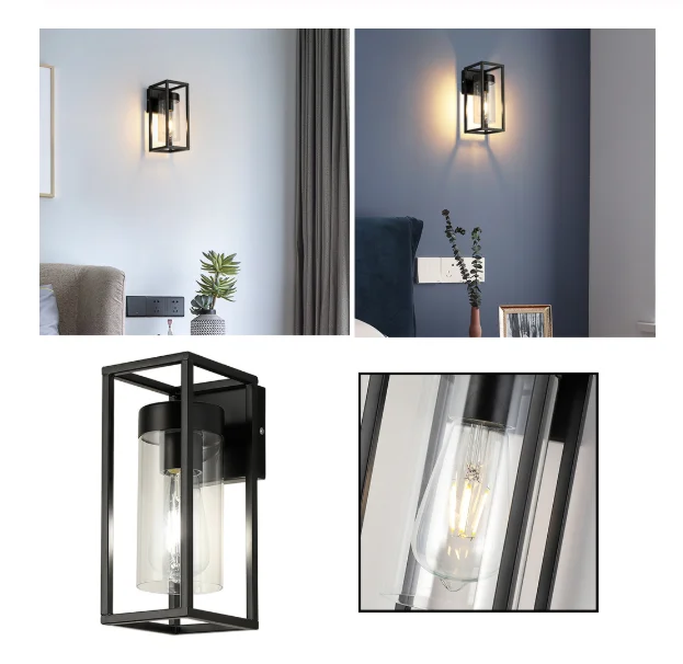 modern aluminum black single box waterproof garden porch E27 outdoor exterior wall lantern light
