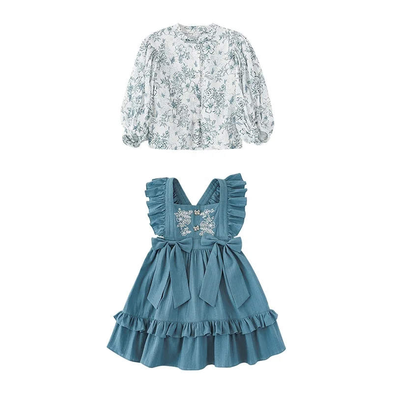 YOEHYAUL 100% Cotton Boutique Shirt And Dress For Kids Outfits Baby Clothes Little Girls Dresses Clothing Sets For Children