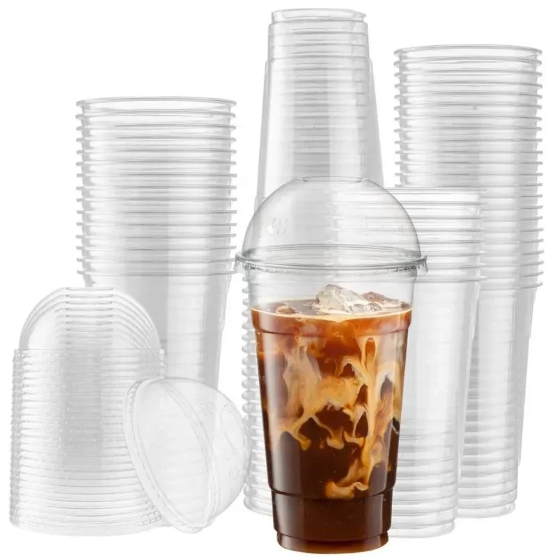 custom logo 10/12/14/16/20/24/32 oz clear disposable PET plastic cup with lid for juice bubble tea smoothie coffee