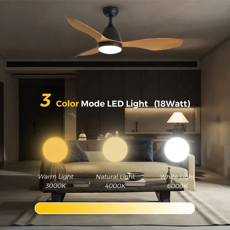 ESC decorative silent led ceiling fan light 3 cct tunnable 5 speed dc inverter smart fan ceiling for home