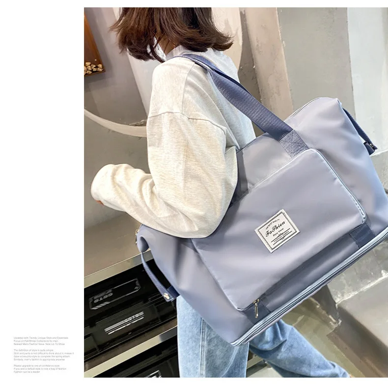 Custom Cheap Foldable Gym Fitness Yoga Handbag Overnight Weekender Duffel Storage Bag Women Travel Bag With Expandable Bottom