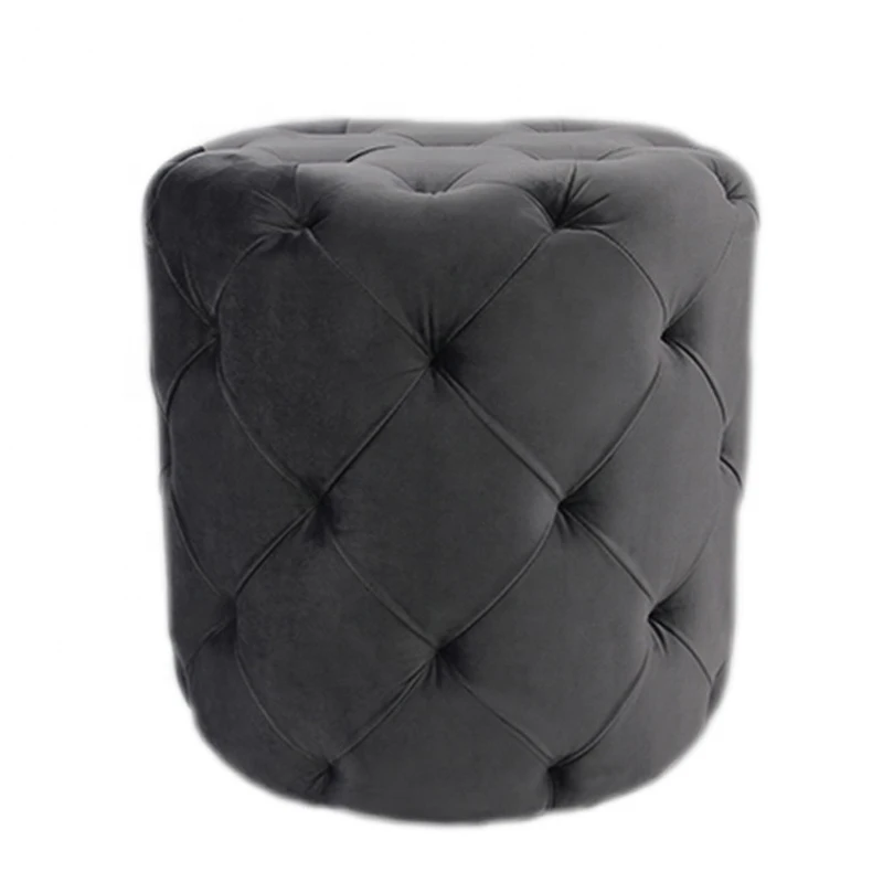 Оптовая продажа по индивидуальному заказу Круглый Бархатный пуф для гостиной современный с пуговицами