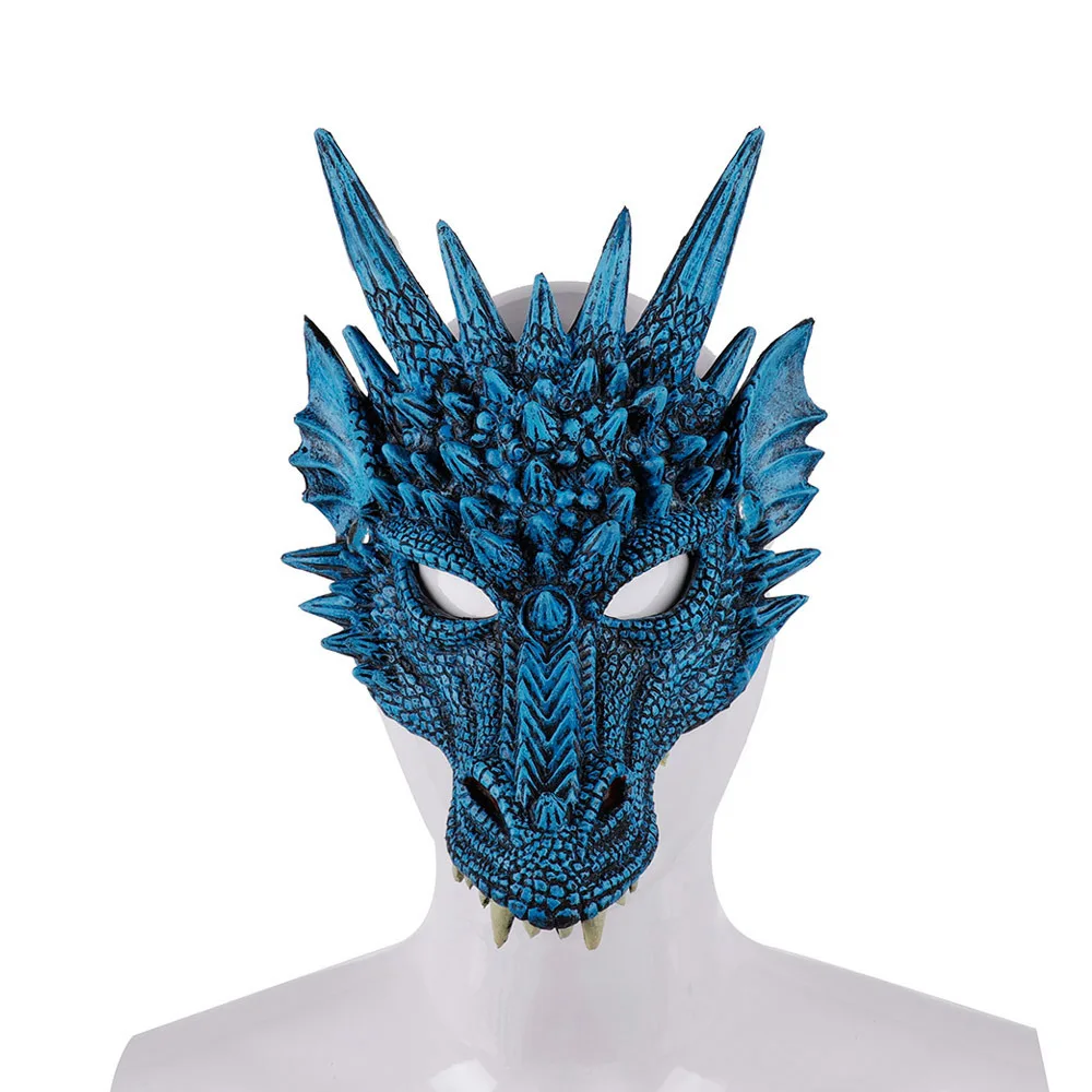Halloween Party Costume Soft PU Foam 3D Dragon Cosplay Mask for Mardi Gras Men Red Green Blue