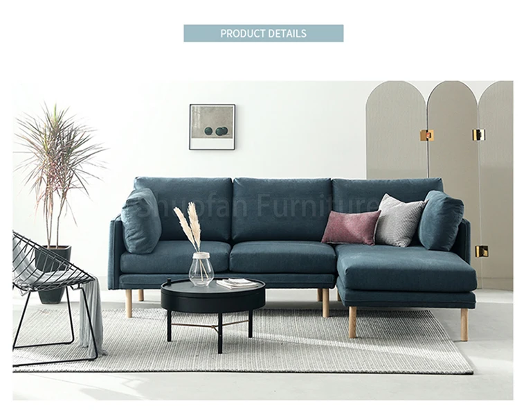 Wholes Modern New Design Stainless Steel Frame Sofa Fabric Wooden Feet Living Room Furniture Sofa Set Chaise lounge