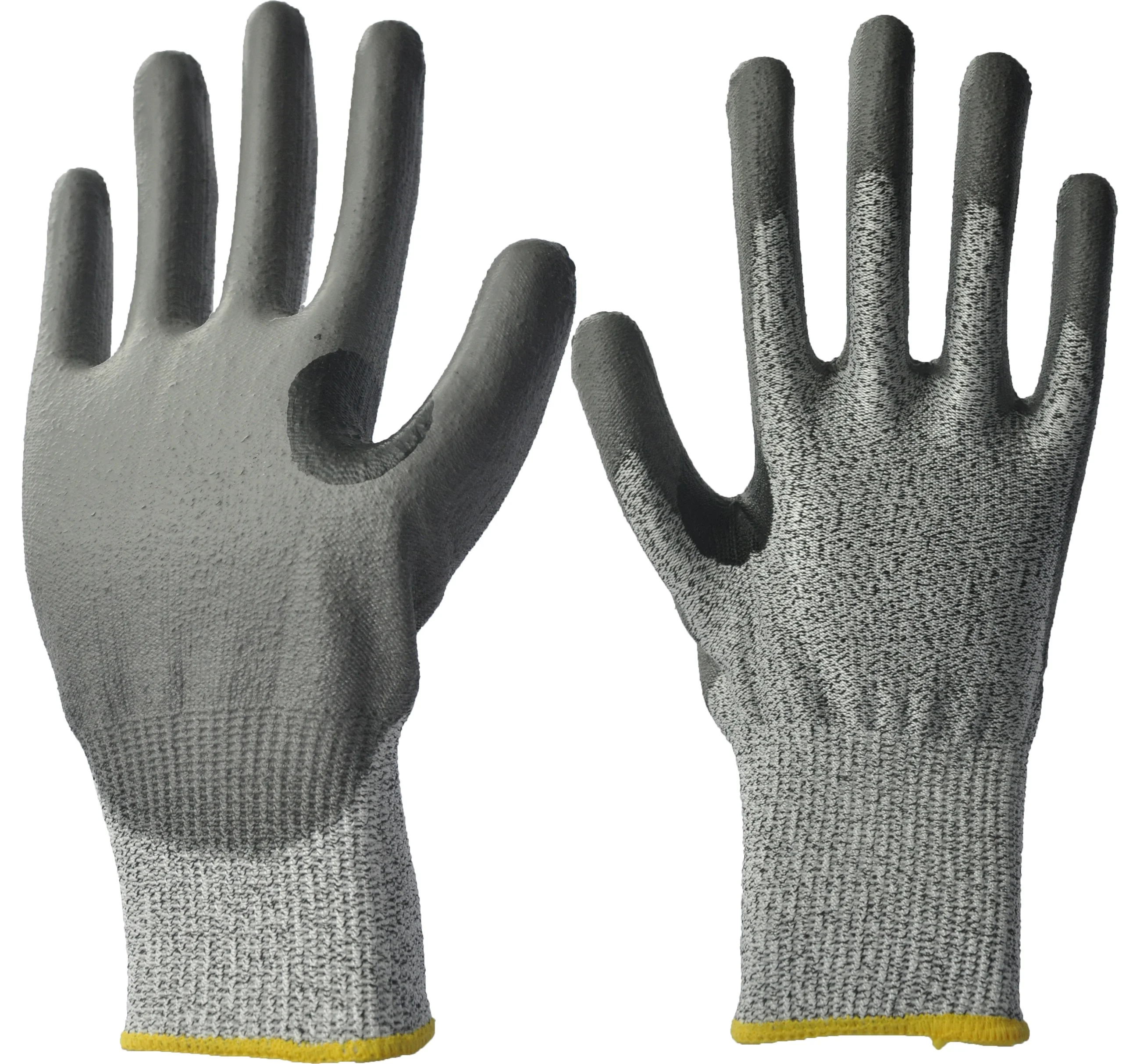 Cut resistant gloves 15 Gauge Blue ISO13997 Cut Level C shell Black PU coating on palm