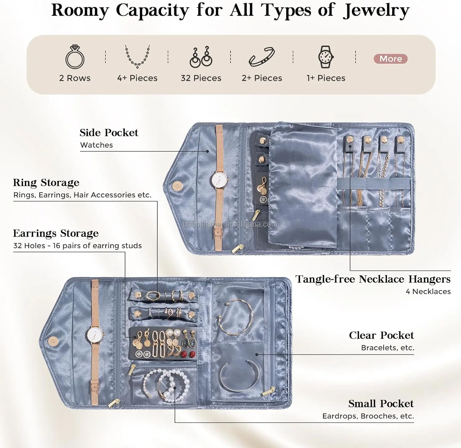 Foldable Velvet Jewellery Pouch Travel Roll Jewelry Organizer for Rings Earrings Necklaces Watch Jewelry Wallet Envelope Clutch