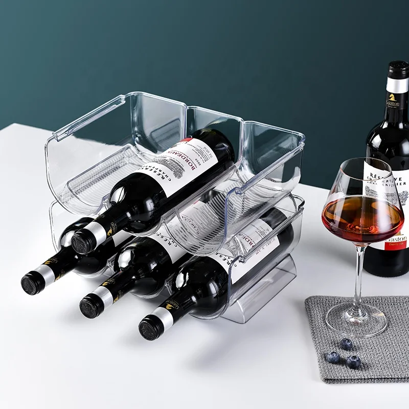 Modern Stackable Clear Plastic Wine Bottle Holder Stand for Kitchen Countertops Pantry Fridge