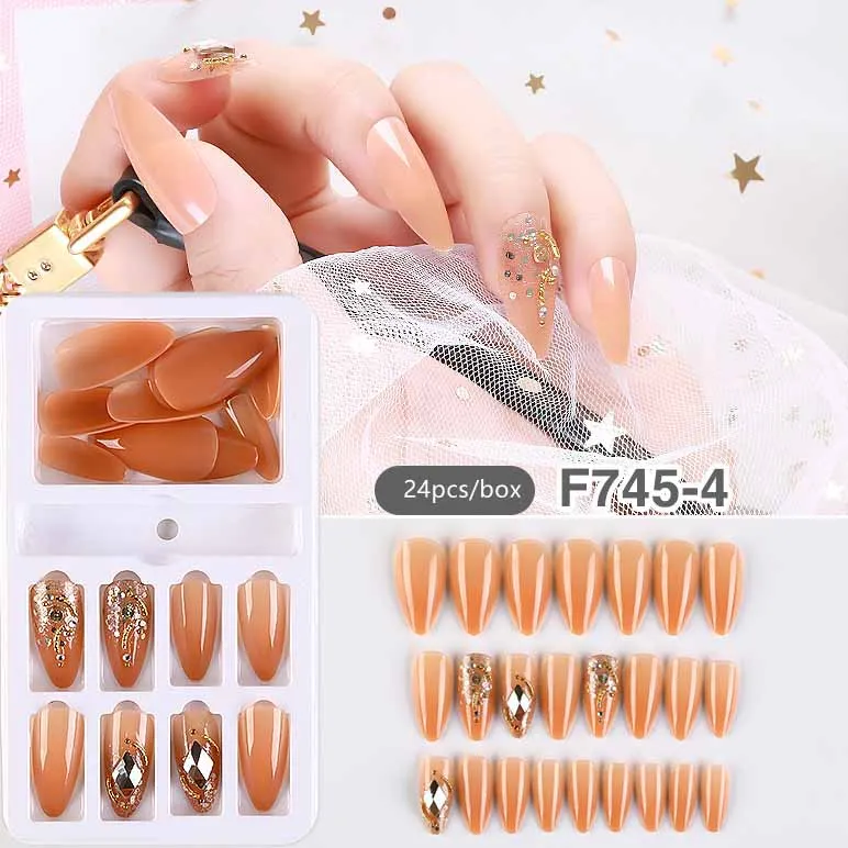 adiyat fake nails with rhinestone pointed wear armor Aurora Magic Mirror Powder Butterfly Stick Drill Gradient Nail Patch tips