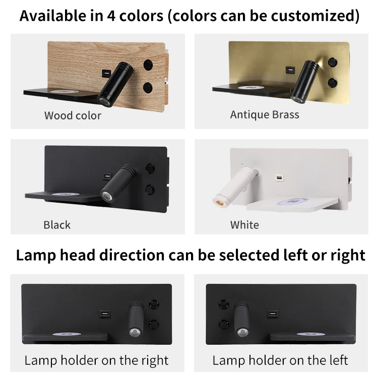 Bedroom wall lamp ON OFF switch wooden wall lamps wireless charger  USB port reading wall lamp