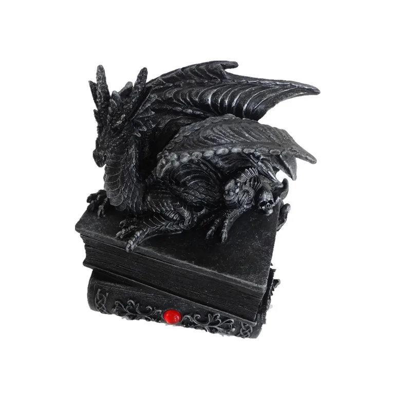 
Mythical Guardian Dragon Trinket Box Statue with Hidden Book Storage Compartment Gothic Home Decor Jewelry Boxes Magical Fantasy 