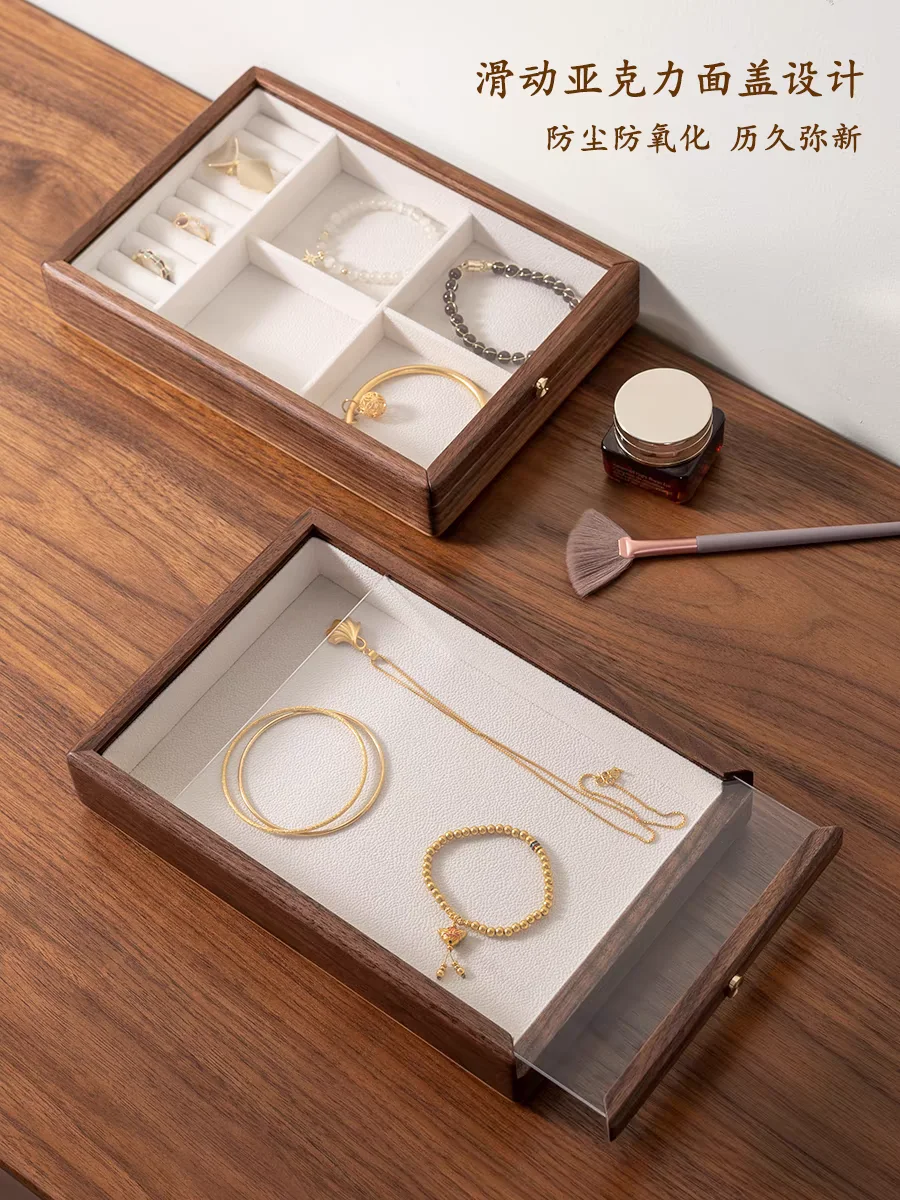 Stackable Storage Jewelry Display Holder Organizer Tray Walnut Wooden Jewelry Tray For Ring Earring Trinket Gemstone