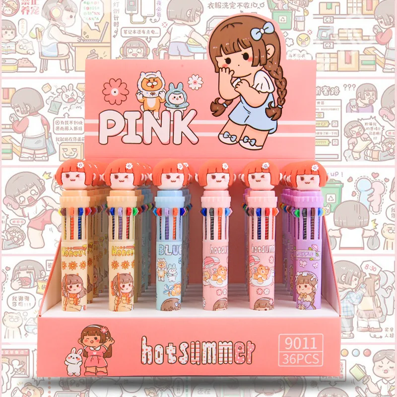 school supplies kawaii plastic multicolor customize 10 color ballpoint pens for girls