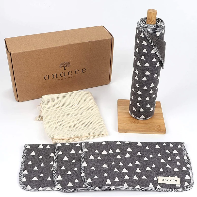 Good Quality Promotional Fashion Eco-friendly and Organic Reusable Kitchen Unpaper Towel With Wooden Support
