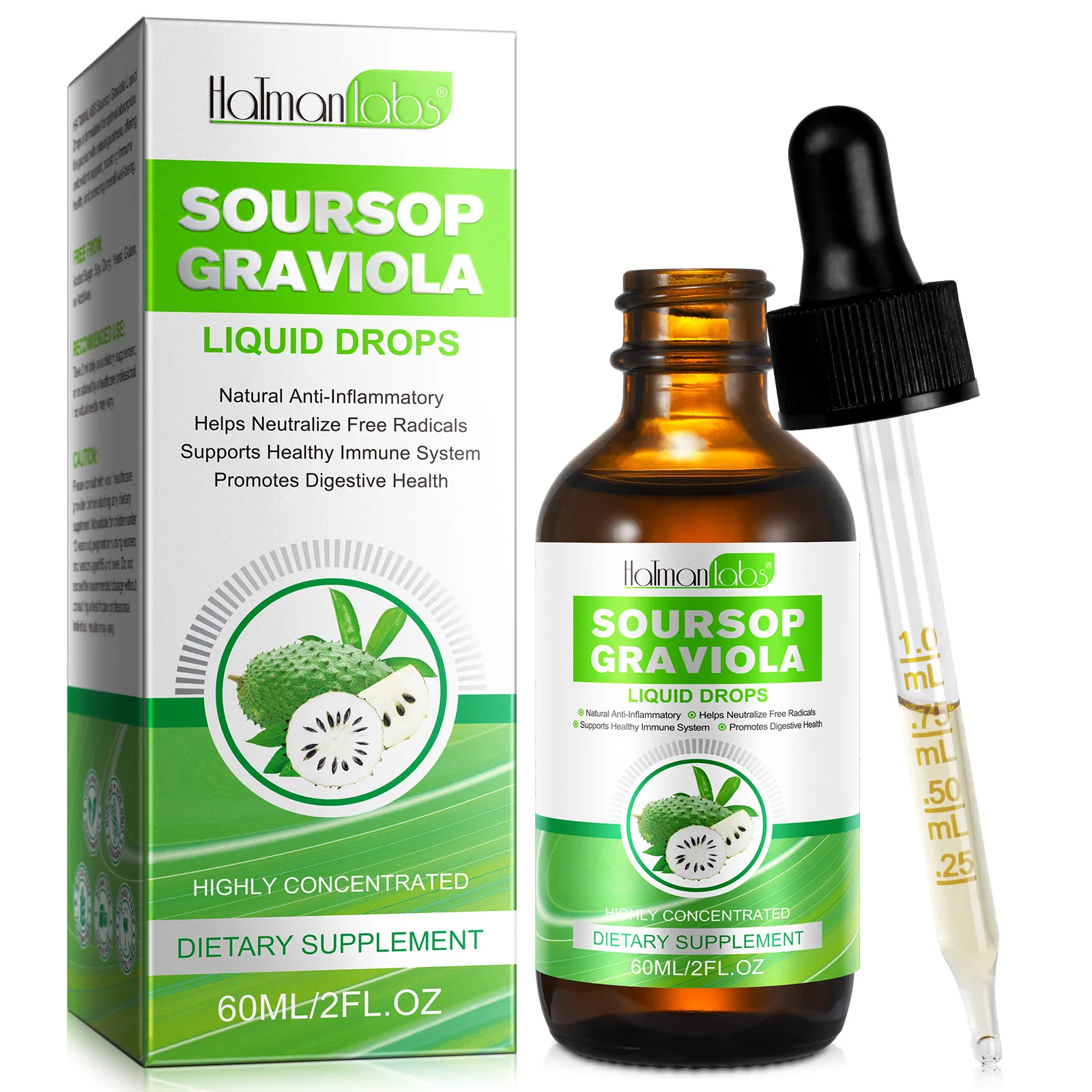 Hatmanlabs graviola leaf extract drops graviola fruit 60ml soursop graviola liquid drop soursop drops