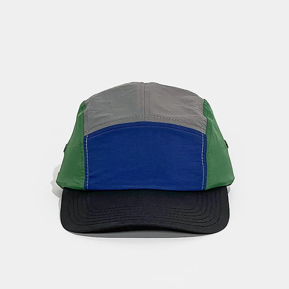 Custom logo breathable laser cut perforated Outdoor Two Tone color nylon 5 Panel Cap hats Sun Protection for Running Hiking cap