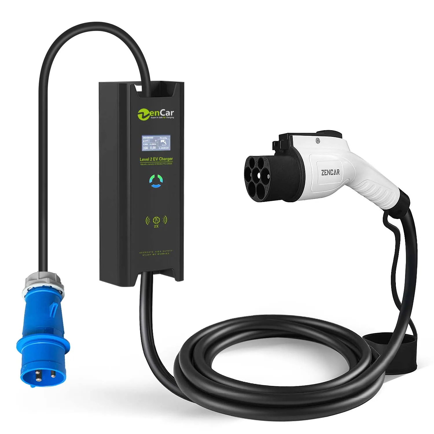 10A-32A single phase ev charger GBT connector 7.4KW ZENCAR MODEL B ev chargers for chinese gbt ev cars with CEE blue 3pins plug