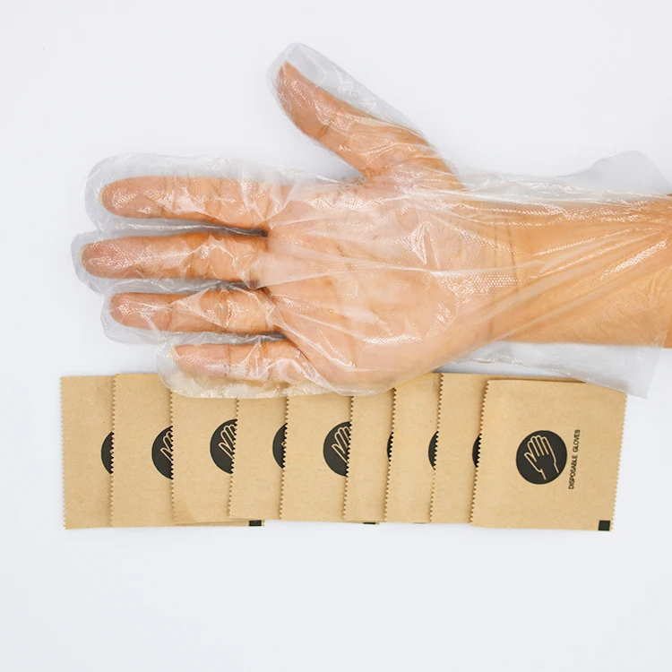 PE Clear Plastic Polythene Kraft paper packaging Individually wrapped Kitchen Waterproof Household Disposable Food PE Gloves