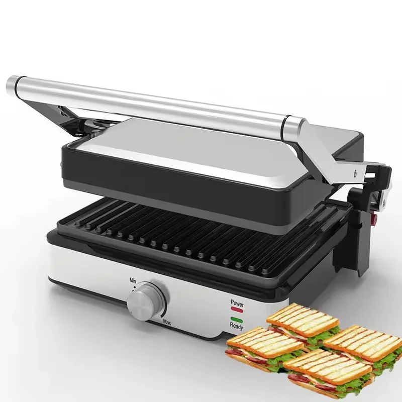Electric Contact Grill 4 Slice Adjustable Thermostat Control for Panini Burgers Steak Barbecue Grill Breakfast Maker Machine